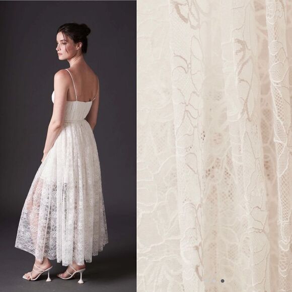 Sau Lee Selena Lace Sweetheart Midi Dress in White Bridal Wedding 0 - Picture 4 of 14